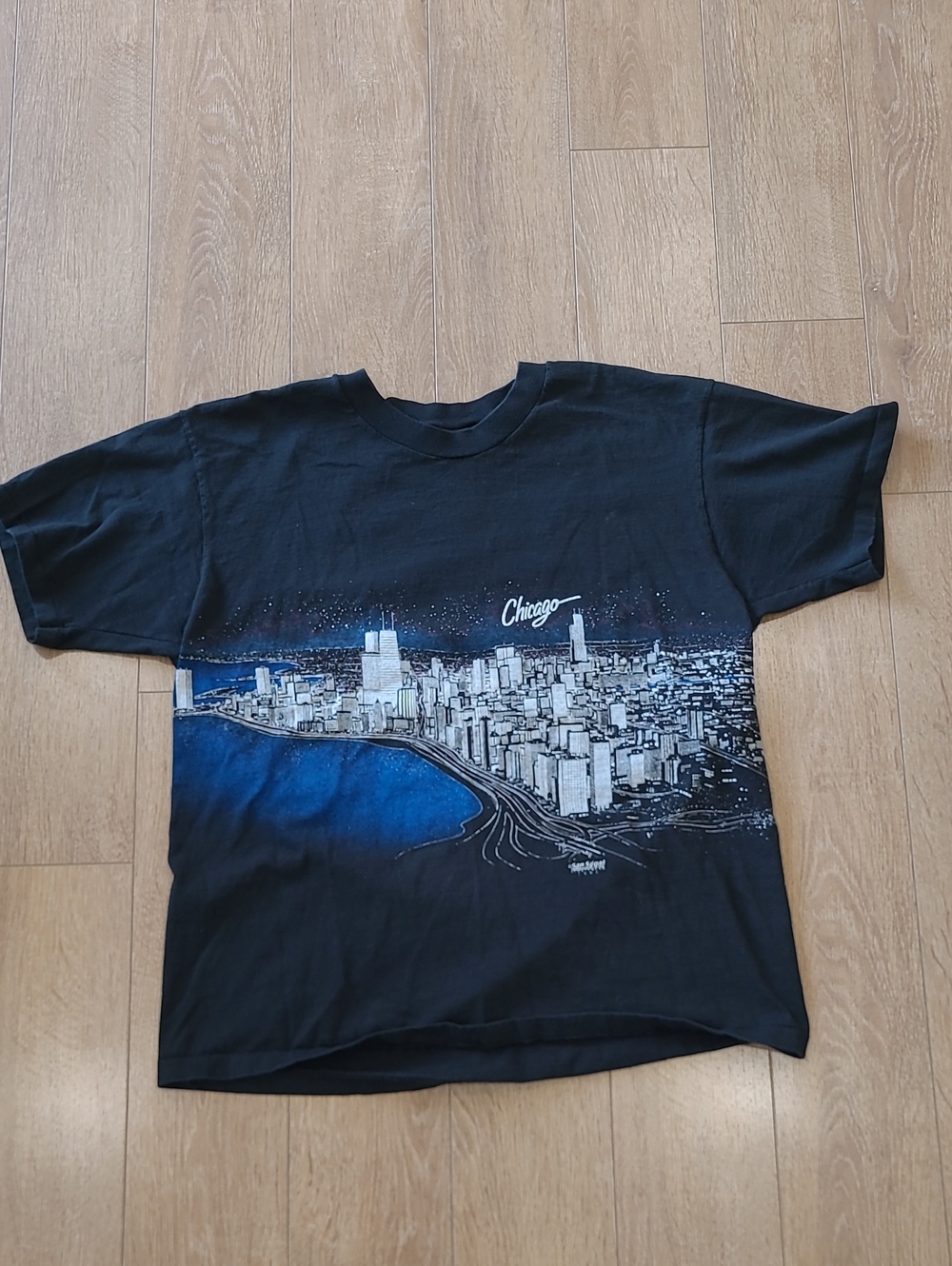 San Segal Sports Wear Chicago Skyline Graphic Tee - Black with Blue Accent